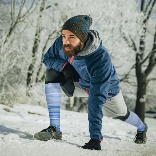 Vista 8 de Calcetines de esquí para hombres y mujeres, 2 pares de calcetines cálidos de snowboard para invierno, calcetines de esquí hasta la rodilla sobre