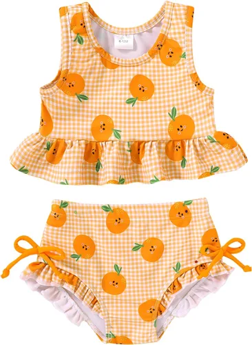 Vista 15 de YOUNGER TREE Traje de baño de verano para niñas pequeñas, sin mangas, traje de baño a rayas, traje de dos piezas, bikini