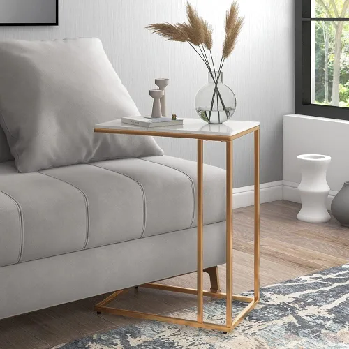 Vista 4 de Mesa auxiliar rectangular de mármol sintético C para sofá y cama, color negro