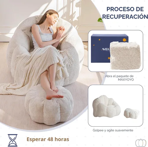 Vista 6 de MAXYOYO - Puf con otomana, silla gigante de calabaza para adultos Beige