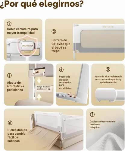Vista 8 de 2 Barandillas de Cama de Tamaño Completo para Niños Pequeños, Sin Necesidad de Taladro, Protector de Barandilla de Cama para Bebé con Altura