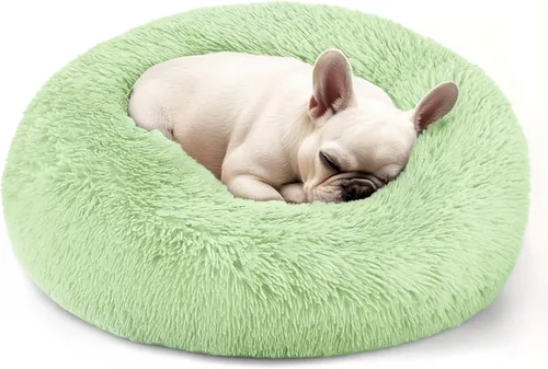 Vista 25 de Hoewina - Cama redonda, calmante, en forma de rosquilla, lavable, esponjosa para interiores, perros y gatos pequeños y medianos, negro, 20 pulgadas
