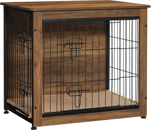 Vista 28 de DWANTON - Perrera con cojín, de madera, con puertas dobles, para interiores, S, M, L, 27.2 pulgadas de largo, negro