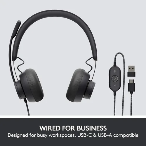 Vista 2 de Logitech Zone - Auriculares con cancelación de ruido con cable, USB-C con adaptador USB-A, grafito, color negro