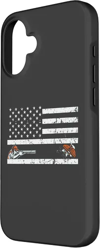 Vista 2 de Funda para iPhone 16 Orgullosa Bandera Americana Retro - Skeet Trap Clay Shotgun Shooting Case