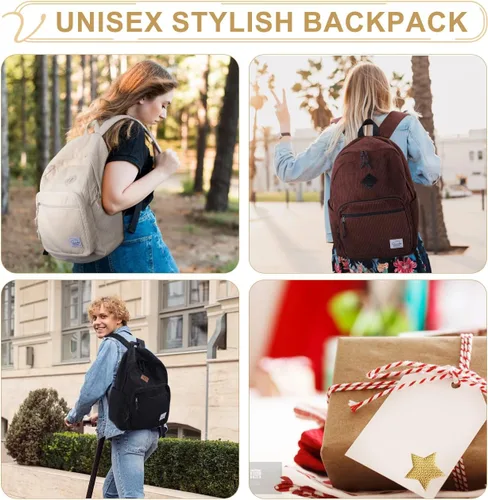 Vista 6 de VASCHY Mochila de viaje de pana, estilo vintage, casual, kawaii, bonita, estética, mullida, de forro polar, mochila para la escuela, adolescentes
