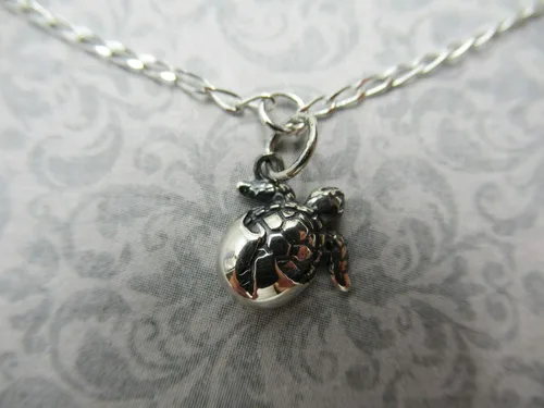 Vista 5 de Pulsera de tobillo de plata de ley 925 con diseño de tortuga de mar y océano