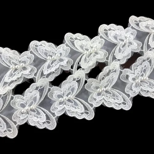 Vista 2 de MMvolesy 15 piezas beige mariposa perla organza encaje adorno tejido bordado hecho a mano cinta de boda suministros de costura artesanía 2 "x 2.5