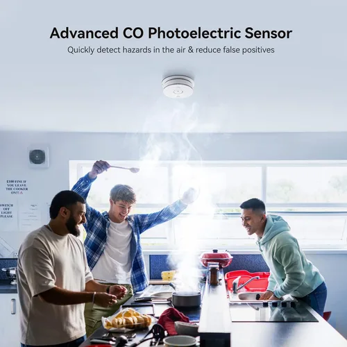 Vista 6 de Combo de detector de humo y monóxido de carbono con alerta de voz, alarma de incendio y CO con luz LED y botón de prueba, verificación automática