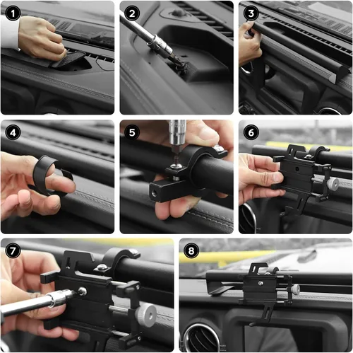 Vista 6 de Linskip Soporte resistente para barra de salpicadero, soporte de teléfono celular para Jeep Wrangler JL JLU 2018-2023 y Jeep Gladiator JT 2020-2023