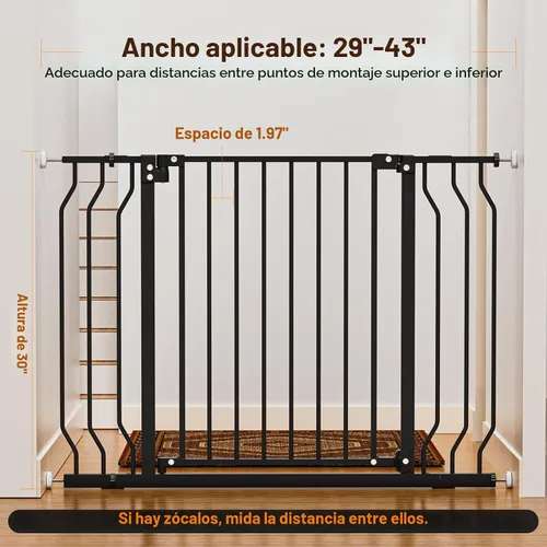 Vista 7 de Puerta para bebés de 29 a 43 pulgadas para escaleras, esenciales para la seguridad del bebé, puerta de cierre automático para puertas, puerta