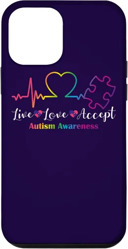 Vista 16 de Funda para iPhone 13 Pro Max Live Love Acept Autismo Concientización ECG Línea de Pulso Autismo Mamá