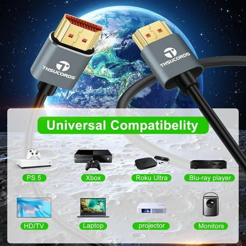 Vista 4 de Thsucords Cables HDMI ultra finos 8K 4K de 1.6 pies, delgado y flexible, suave de alta velocidad, cable HDMI 2.1 compatible con 4K @120Hz 8K @60Hz