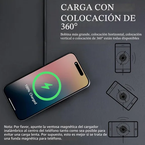 Vista 6 de Cargador inalámbrico magnético para iPhone 15W Max Fast Mag-Safe almohadilla de carga inalámbrica compatible con iPhone 16/16 Plus/16 Pro/16 Pro