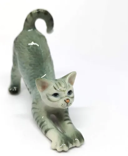 Vista 6 de Figura coleccionable de gato de cerámica cerámica miniatura gris pintado a mano