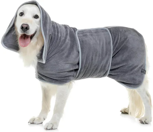 Vista 8 de Lucky Pooch® Bata de baño para perro, lujosa bata de baño para perro, ultra absorbente, ¡seca a tus perros en minutos! Doble capa, toalla súper Ámbar