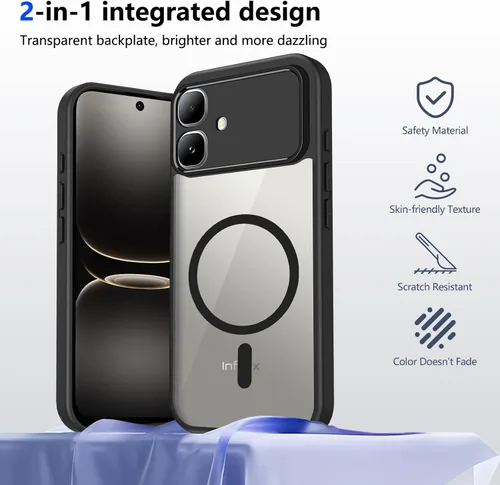 Vista 533 de Funda magnética transparente compatible con Xiaomi 17T, color negro 2 en 1 PC + TPU cubierta de teléfono a prueba de golpes, carcasa protectora