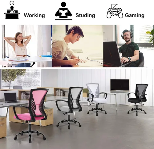 Vista 8 de Silla de oficina ergonómica de malla para computadora BestOffice, con reposabrazos, soporte lumbar, respaldo medio, giratoria, ajustable, para Negro