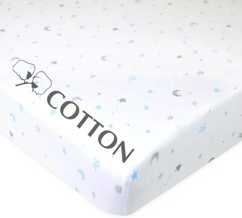 Vista 2 de American Baby Company - Sábana bajera ajustable de tejido de punto suave y transpirable 100% algodón, sábanas de practicuna, Estrellas azules