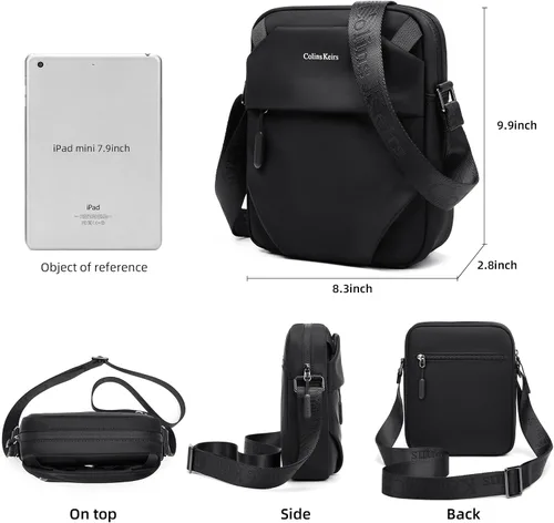 Vista 3 de Colins Keirs Bolso bandolera para hombre, bolso bandolera de viaje con cremallera y correa de hombro ajustable. Bolsa de mensajero pequeña