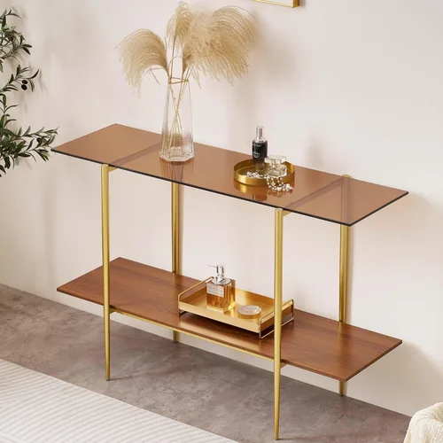 Vista 32 de LumFurn Mesa auxiliar redonda de cristal, mesa de sofá de diseño moderno de mediados de siglo para sala de estar, 18 pulgadas de diámetro x 23