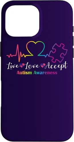 Vista 19 de Funda para iPhone 13 Pro Max Live Love Acept Autismo Concientización ECG Línea de Pulso Autismo Mamá