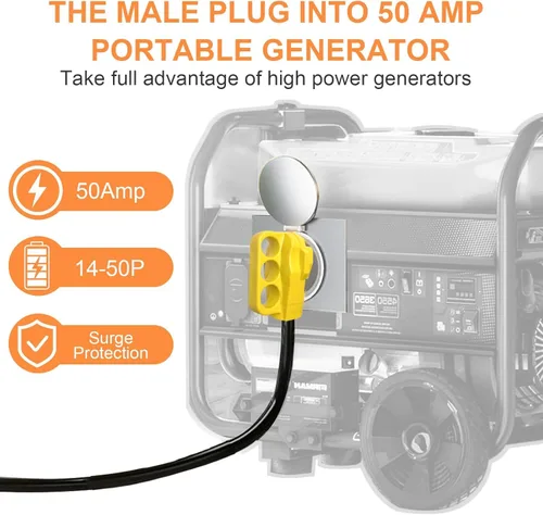 Vista 3 de Cable adaptador de interruptor de transferencia de generador NEMA 14-50P a L14-30R de 50 pies, cable adaptador de interruptor de transferencia