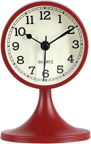 Vista 2 de Queena Reloj despertador retro redondo silencioso sin tictac, funciona con pilas, para dormitorio, color negro