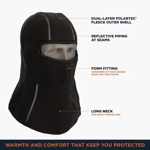 Vista 3 de RefrigiWear Mascarilla de pasamontañas cálida de doble capa Polartec con ribete reflectante, Negro