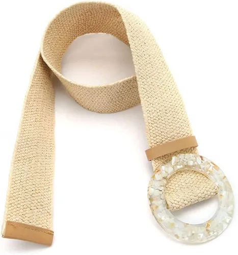 Vista 2 de Culeze Banda elástica tejida con pajilla cinturón de madera con hebilla para abrigo vestido de mezclilla