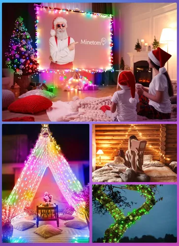 Vista 4 de Minetom Guirnalda de luces que cambian de color – Cadena de 100 luces LED de 33 pies con control remoto, 16 colores individuales y 6