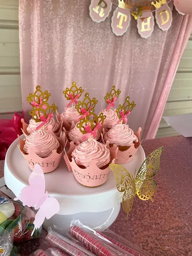 Vista 2 de JeVenis 40 adornos de princesa con purpurina para cupcakes