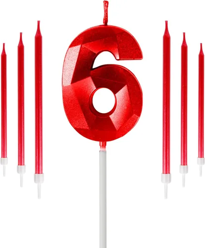 Vista 88 de Vela rosa de cumpleaños número 1 con 6 velas largas, decoraciones de decoración de pastel para fiesta de niña de 1 año, suministros de celebración