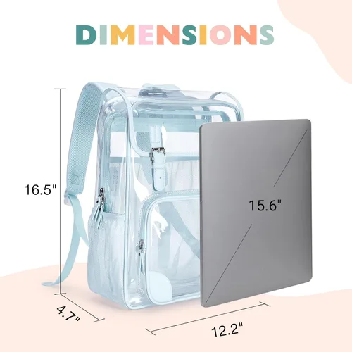 Vista 6 de mommore Mochila transparente resistente, grande, transparente, para escuela, PVC, aprobada para estadios, mochila transparente