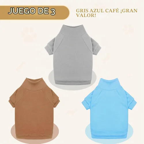 Vista 5 de Pack de 3 suéteres para perros de felpa, ropa para mascotas, cuello alto, suéter suave y cálido para perros pequeños, suéter para cachorros