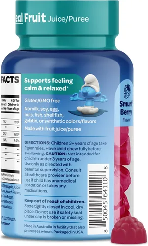 Vista 8 de Smurfs Kids Gomitas Calmantes Gomitas Calmantes para Niños con Melisa y L-Teanina Hechas con Fruta Real Desarrollado por Doctores Sin