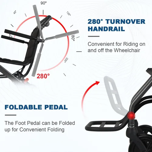 Vista 8 de Silla de ruedas ultraligera de transporte (solo 15 libras), silla de ruedas portátil plegable con freno de mano, carros para viajes en avión