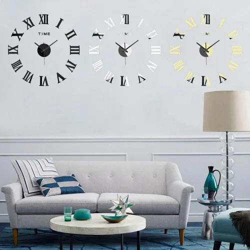 Vista 3 de Reloj de pared 3D DIY, moderno, sin marco, grande, 3D, para bricolaje, espejo, calcomanías, decoración del hogar, para sala de estar, dormitorio