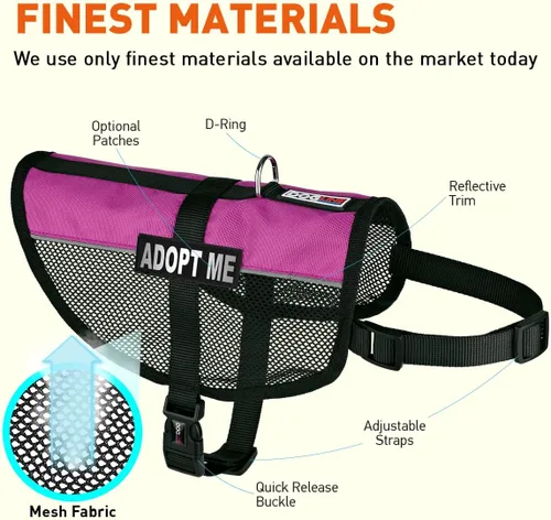 Vista 61 de Dogline MaxAire - Chaleco de malla para perros de 13 a 16 pulgadas y 2 parches extraíbles Adopt Me, talla S, color negro