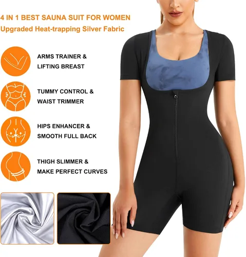 Vista 4 de URSEXYLY Traje de sauna para mujer, chaleco de sudor, entrenador de cintura, 3 en 1, adelgazante, moldeador de cuerpo completo, parte superior