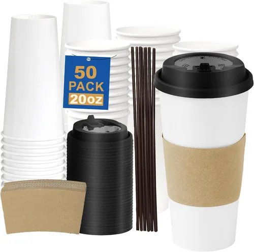 Vista 30 de Paquete de 100 tazas de café desechables de 8 onzas, tazas de papel desechables de color marrón a granel, tazas de café para té caliente, chocolate