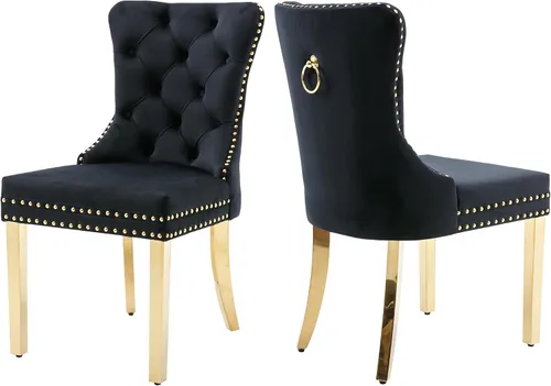 Vista 18 de Juego de 2 sillas de comedor de terciopelo beige, elegantes capitoné