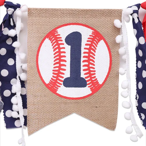 Vista 6 de Cartel de béisbol para silla alta de primer cumpleaños para niño