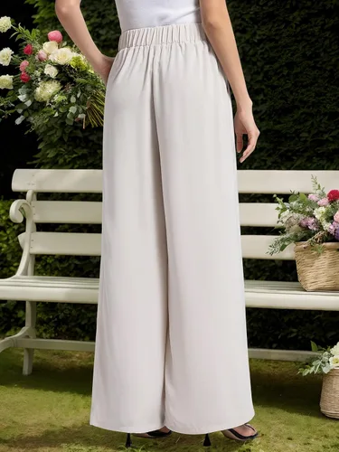 Vista 2 de QIANXIZHAN Pantalones de pierna ancha para mujer, pantalones palazzo de cintura alta, para verano, holgados, casuales, para descansar, trabajar