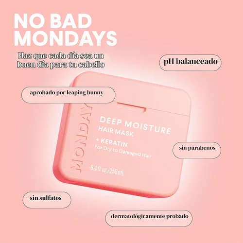 Vista 5 de MONDAY HAIRCARE DEEP MOISTURE - Mascarilla capilar con queratina, aceite de argán, manteca de karité y aceite de coco para cabello seco a dañado