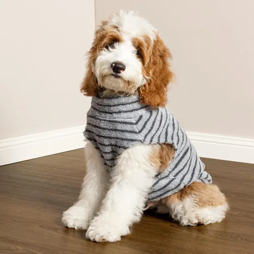 Vista 7 de Fitwarm 2 Pack Suéter de forro polar a rayas para perro, ropa de invierno cálida para perros pequeños, niño o niña, atuendo de peluche