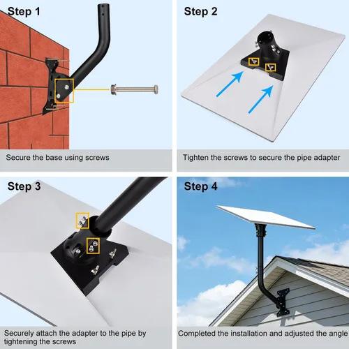 Vista 7 de Kit de montaje de poste de pared para plato Starlink Standard 4/4X/Gen 3, color negro Pole Mount with Adjustable Pipe Adapter for Starlink