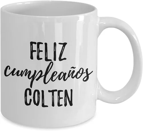 Vista 2 de Feliz Cumpleanos Colten Mug Spanish Happy Birthday Personalized Name Gift Coffee Tea Cup 11 oz