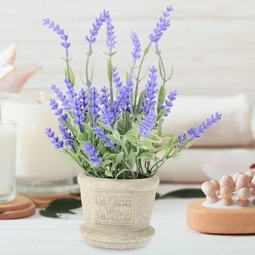 Vista 3 de BESPORTBLE Macetero de lavanda artificial, florero de lavanda sintética, decoración de planta morada falsa en maceta, centro de mesa de simulación