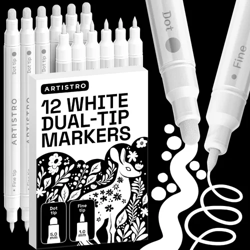 Vista 39 de ARTISTRO 5 marcadores negros de pintura acrílica de doble punta, juego de bolígrafos de pintura con puntos y puntas finas para tela, rocas, vidrio